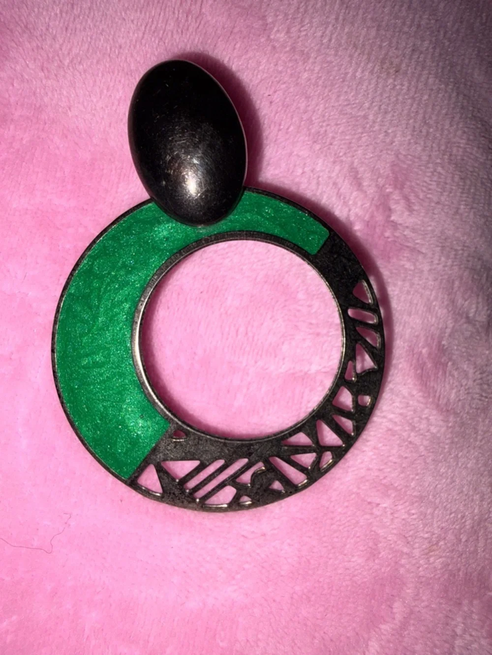 Vintage Modernist Design Green Hoop Drop Earrings - Women Jewelry - Picture 5 of 5